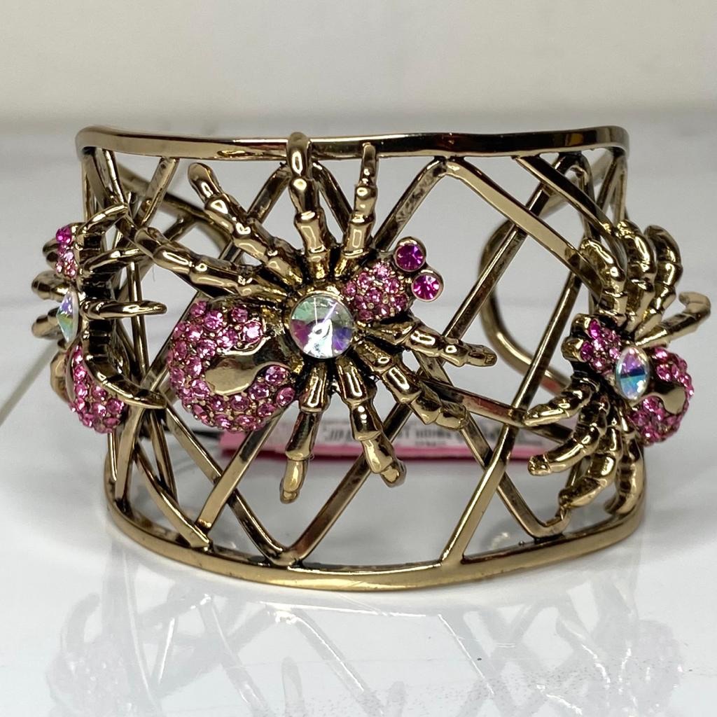 Vintage Betsey Johnson Creepy Critters Crystal Spider Film Noir Cuff Bracelet